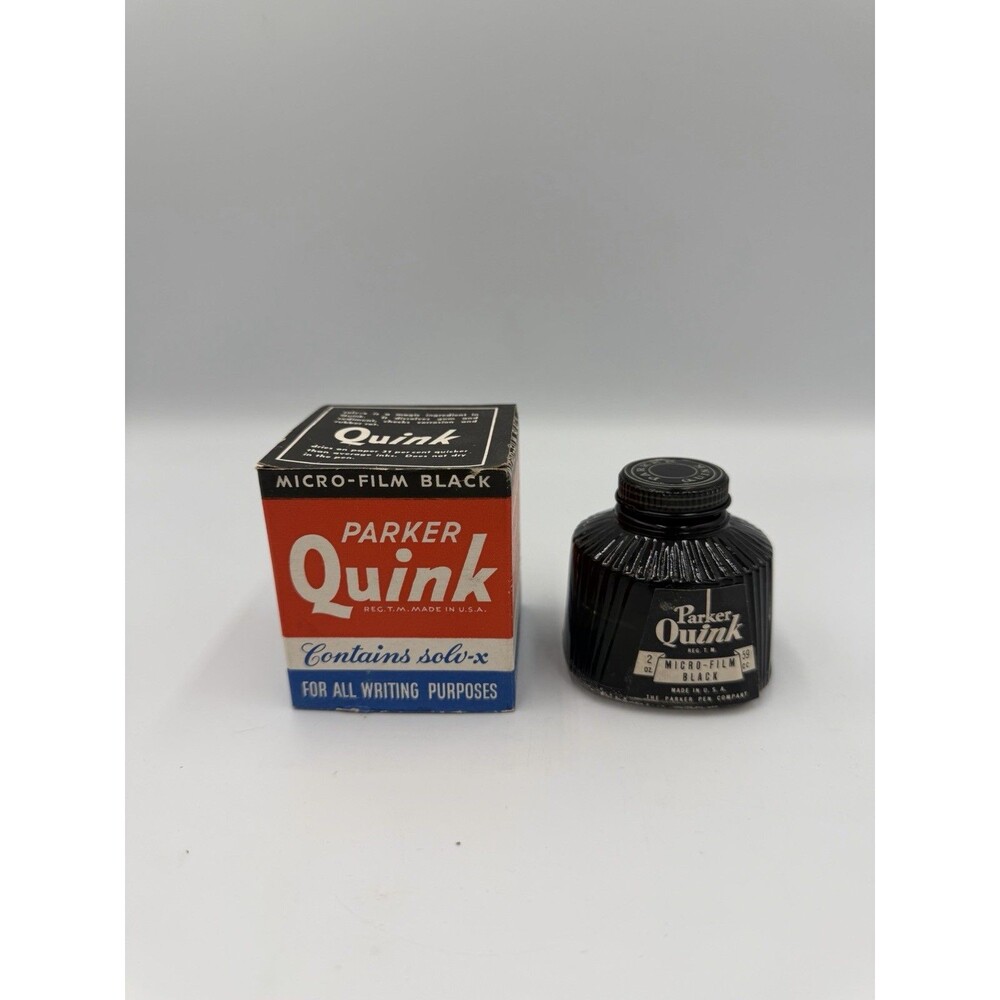 Parker Quink Box & Full Black Ink Bottle WII WW2 New Old Stock 2 oz Vintage